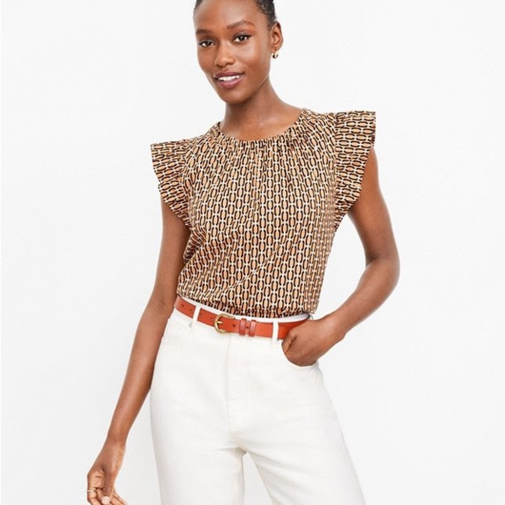 NWOT Loft Geo Flutter Sleeve Top - Picture 1 of 1